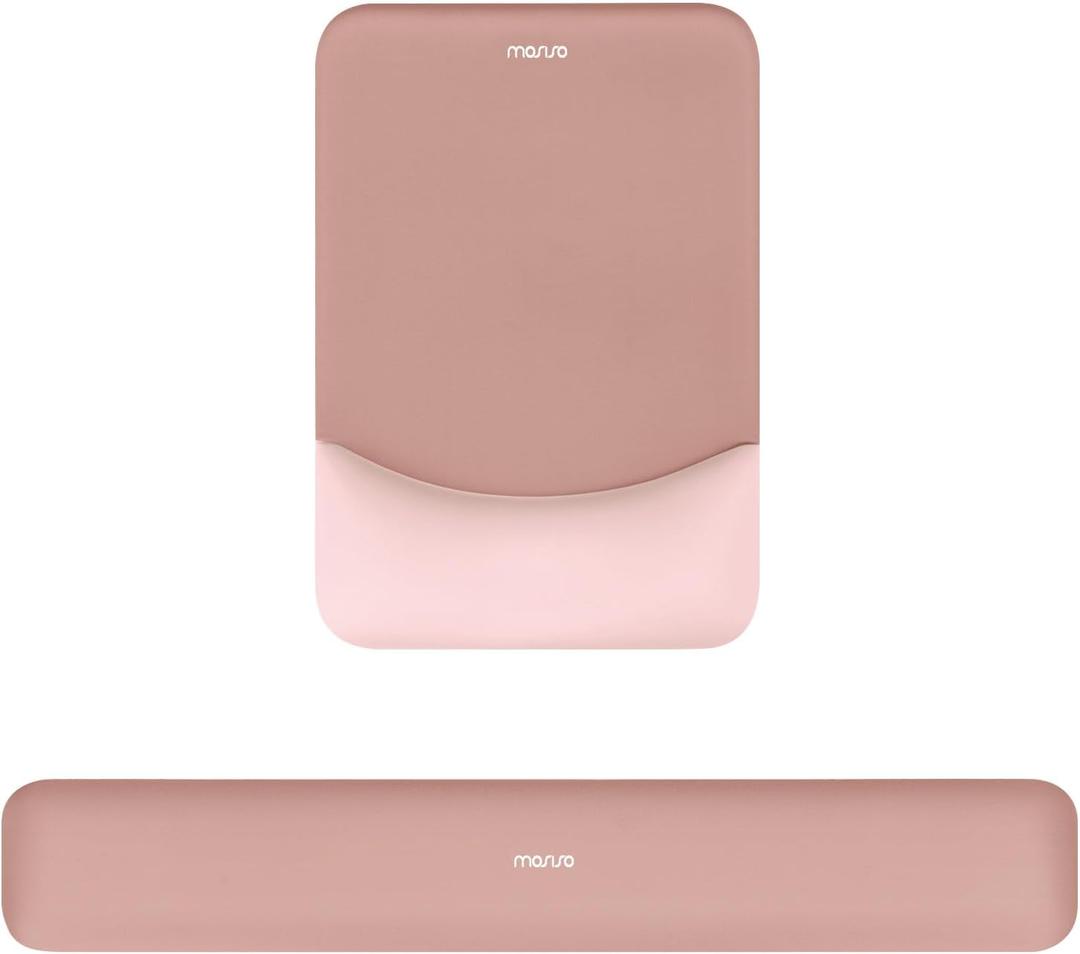 MOSISO Wrist Rest Support for Mouse Pad&Keyboard Set, Rectangular Ergonomic Mousepad Non-Slip Base Home/Office Pain Relief&Easy Typing Pad with Neoprene Cloth&Raised Silicone Lining, Salmon Pink