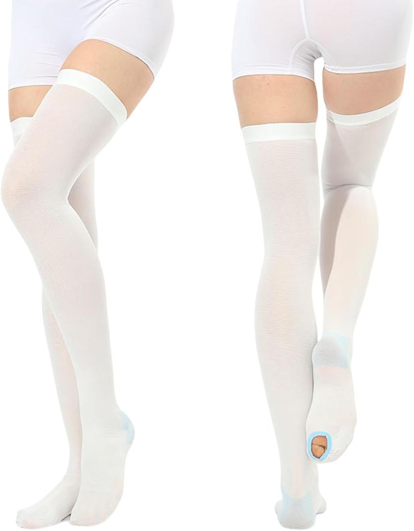 2Pairs Ted Hose Compression Stockings for Women and Men, Anti Embolism Compression Stockings, Surgical Compression Stocking, 15-20 mmHg Compression TED Hose with Inspect Toe Hole (Thigh High, M)