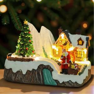 Giftgarden Christmas Village with Santa Deer and Rotating Christmas Tree, Lighted Musical Xmas House Decoration Indoor