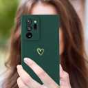 Compatible with Samsung Galaxy Note 20 Ultra Case for Women Girls, Cute Gold Love Heart Pattern with Wrist Hand Holder Stand Soft Silicone Kickstand Protection Cover (Dark Green)