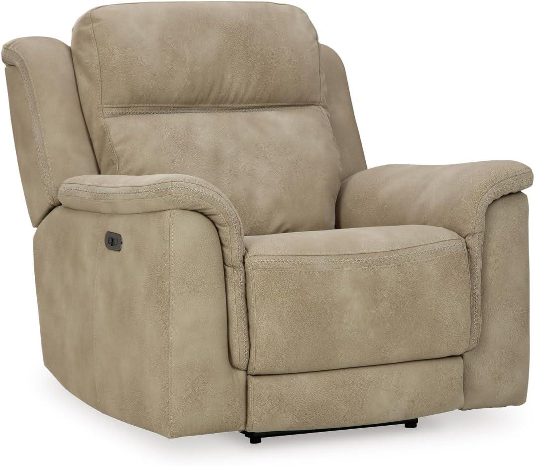 Signature Design by Ashley Next-Gen DuraPella Power Recliner with Adjustable Headrest, Extended Ottoman, USB Charging, Water Repellent Faux Leather, Beige