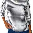 SOFIA'S CHOICE Women's Striped Shirt Loose Fit 3/4 Sleeve T Shirts Summer Casual Tee Top Black Medium (M)