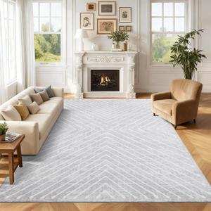 ROYHOME Area Rug 9x12 Living Room Rug Non Slip Modern Bedroom Stain Resistant Dining Room Throw Rug Geometric Area Rug Low Pile Untra Soft Contemporary Accent Carpet for Home Office, Grey
