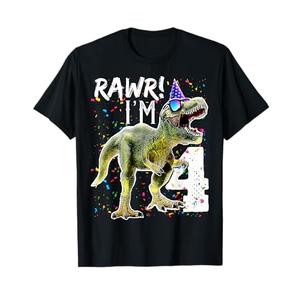 Rawr I'm 4 4th Birthday T Rex Dinosaur Party Gift for Boys T-Shirt 4T