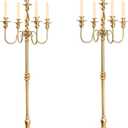 Gold Candelabra for Wedding Event Decor, 50'' Tall Floor Candle Holders, 2 Pcs Metal 5 Arm Centerpiece Decorations for 5 Candlesticks Party Wedding Aisle Home Decor