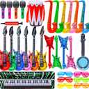 Max Fun Inflatable Rock Star Toy Set, 30 PCS 80s 90s Party Decorations Inflatable Party Props Musical Instrument Blow up Guitar Inflate Rock Band for Carnival Party Favors Rock and Roll Party Supplies