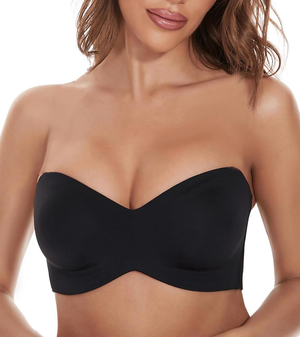 Strapless Bra for Women Plus Size Anti-Slip Multiway T-Shirt Bras with 1 Pairs Straps (36DDD, Black)