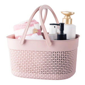 rejomiik Portable Shower Caddy Basket, Plastic Organizer Storage Tote with Handles Toiletry Bag Bin Box for Bathroom, College Dorm Room Essentials, Kitchen, Camp, Gym, Pink