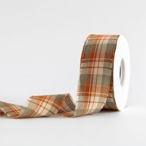 Pretty Jolly Frayed Plaid Cotton Orange Ribbon for Gift Wrapping Flower Bouquet Craft Wedding Invitations Holiday Decor Hair Sewing Accessories 1 1/2 Inch x 25 Yds