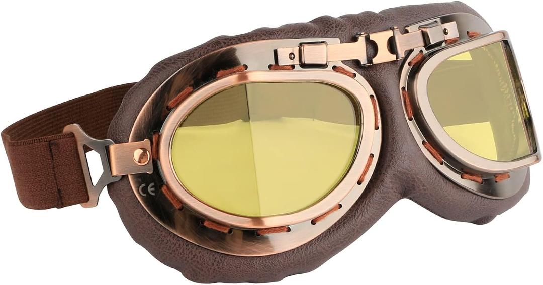 Motorcycle Goggles Vintage Pilot Glasses Anti Fog Dustproof ATV Off Road Motorbike Helmet Eyewear Cruiser Scooter Aviator Goggles Protect for Ridding Motorcross Racing (Brown) (1pcs Brown-yellow Lens)