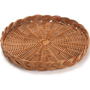 Scalloped Tray, Hand Woven Serving Tray, Round Imitation Rattan Tray, Decorative Tray for Organizing and Home Decor (13 x 13 x 1.8 inch)