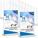 Acrylic Sign Holder 4x6, 16 Pack Clear Double Sided Clear Table Menu Vertical Display Stand Desktop Display Stand Paper Holder Table Sign Holder Suitable for Restaurants Office Store Show Fair