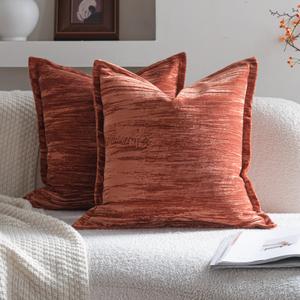 Neelvin Set of 2 Velvet Decorative Throw Pillow Covers 18x18 Inch Brown Modern Luxury Cushion Covers Textured Pillow Cases for Living Room Home Decor Couch Sofa