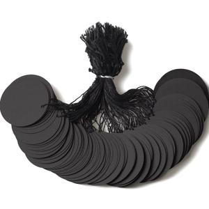 500Pcs Pre-Tied Round Hang Tags, 2" x 2" Blank Price Tags with String Attached, Display Label for Holiday Arts Crafts(Black)
