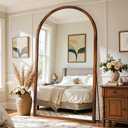 Full Length Mirror 82"44" Floor Mirror Standing Tall Mirror, Arched Stand up Large Wall Mirrors, Freestanding Full Body Mirrors for Bedroom Living Room Wood Antique Style Walnut