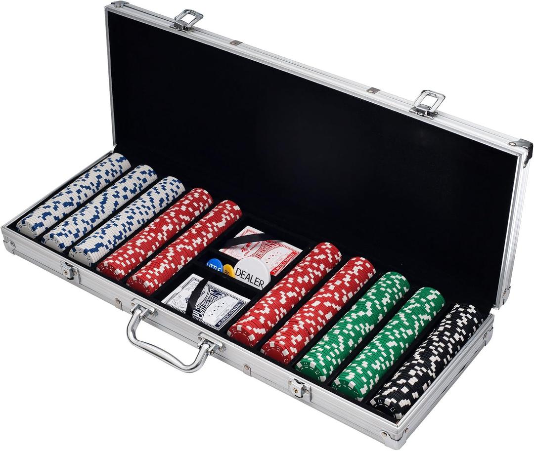 Poker Chip Set - 11.5g Poker Set with Cards, Buttons, Carrying Case, and 500 Chips for Texas Hold'em and Blackjack Games by Trademark Poker, 22 X 8 X 2.5