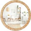 Barnyard Designs Round Rattan Wall Mirror, Natural Tan Woven Rattan Frame, Indoor Decorative Mirror for Bedroom Living Room Entryway (25.5", Round)