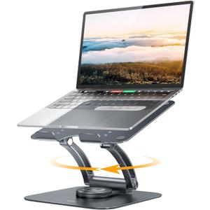 Nulaxy 360 Rotating Laptop Stand for Desk, Ergonomic Notebook Riser with Adjustable Swivel Base Foldable Computer Holder Portable Office Accessories Compatible with All 10-17" Laptops (Gray)