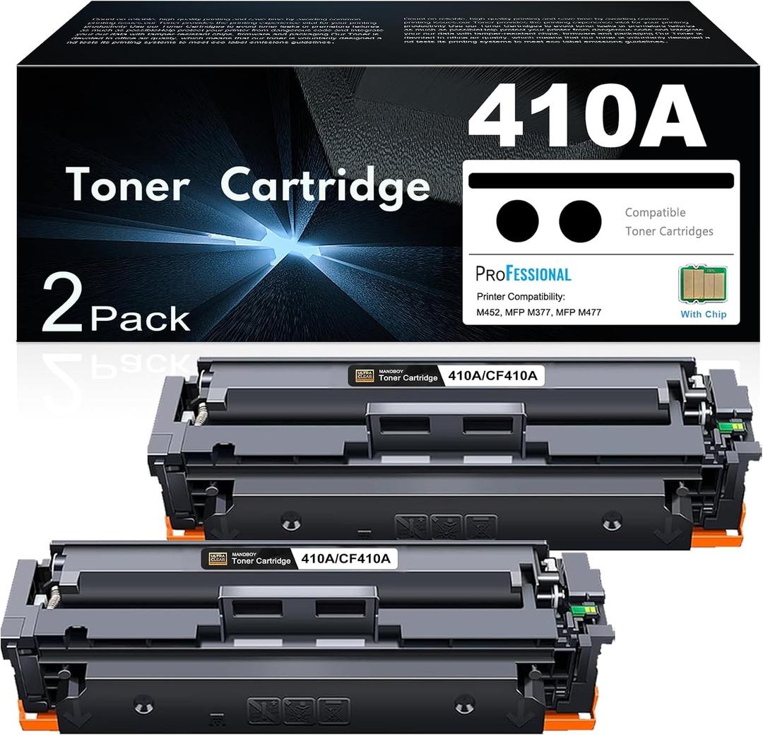 410A Toner Cartridges 2 Black Combo Replacement for HP 410A 410X Toner Works with HP Color Pro MFP M477fdw M477fdn M477fnw Pro M452dn M452nw M452dw Series Printer