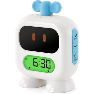 Kids Alarm Clock Ok to Wake with Green Light Red Light, Nap Timer, Robot Toddler Sleep Training Clock for Children (Blue)