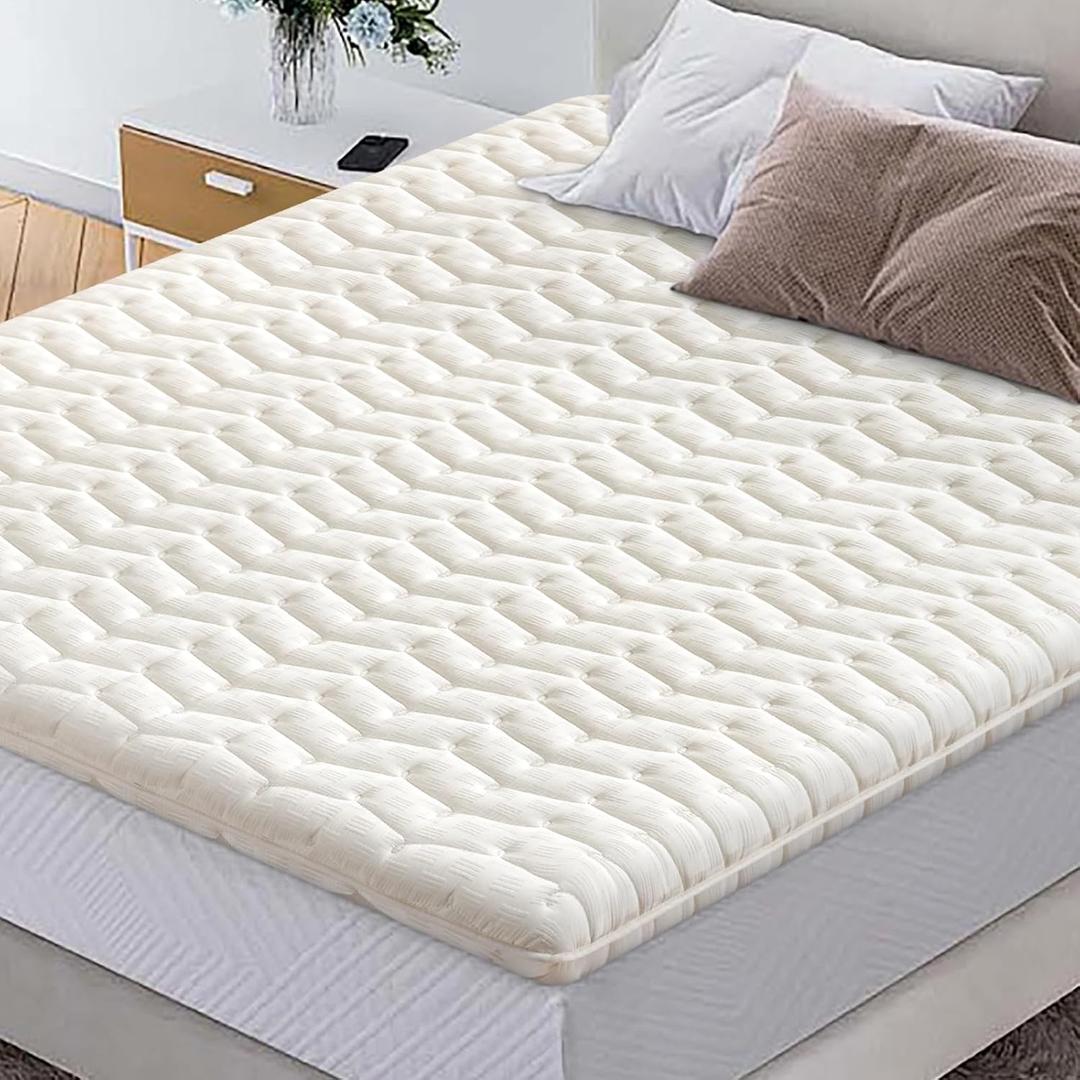 Premium High-Density Foam Mattress Topper Queen Size (60"x80") White, Thick & Firm Support, Breathable & Hypoallergenic for Back Pain Relief & Pressure Relief, Bed Topper