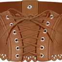 Wedtrend Corset Belt for Women Wide Belts for Women Dresses Elastic Leather Lace Underbust Belts Vintage Stretch Pirate Belt (Brown, L)