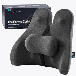 Lumbar Support Pillow for Office Chair - Lower Back Pain Relief Cushion with Adjustable SpineAlign™ Bolster, Memory Foam Pillow for Car, Couch, Gaming Seats - Dual Straps, Dark Grey