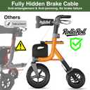 Walkers for Seniors, Rollator Walker with Seat, 12" Big Rubber Wheels All Terrain Rolling Walker with Backrest, Foldable Rollator Walker, Reinforced Aluminum Frame, Built-in Cable, Orange