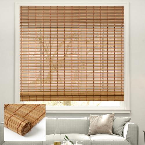 Kokorona Cordless Sheer Bamboo Roman Shades with Valance, Light Filtering Woven Bamboo Blinds for Windows, Natural Window Blinds Roll Up Shades for Home & Patio, 25" W x 64" H, Light Russet