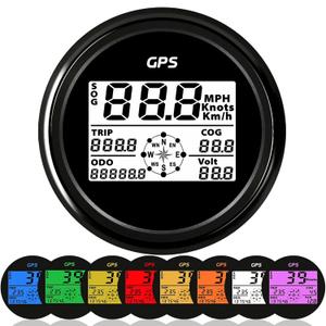 85mm Digital GPS Speedometer Odometer for Car, Boat, Motorcycle - 8 Color Backlight (Black)
