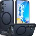 TORRAS Strong Magnetic & Seamless Stand for Samsung Galaxy S24 Case for MagSafe, 12FT Mil-Grade Drop Protection, Adjustable Kickstand for Samsung Galaxy S24 Case, Translucent Back/Black Edge