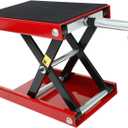 LucaSng Motorcycle Wide Deck Scissor Lift Jack Dilated Center Hoist Stand-1100 LB, Capacity Bikes ATVs,Motorcycle Dirt Bike Scooter Crank Stand Red
