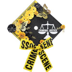 Gersoniel Criminal Justice Graduation Decorations Glitter Grad Cap Topper Graduation DIY Accessory Kit Included Paper Flowers Crime Scene Printed Bow Scale Sticker for Hat (Classic)