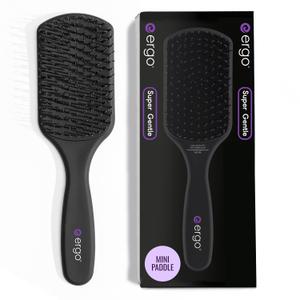 ERGO Super Gentle Mini Paddle Brush for Blow Drying - Hair Brushes for Women with Thick or Thin Hair - Dual Hairbrush for Women - Detangler Hair Brush - Gently Detangles Curly or Wet Hair - ERG750 Black