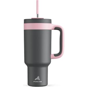 POWCAN 40 oz Tumbler with Handle, 2-in-1 Straw and Sip Lid, Leakproof, Dishwasher Safe, Insulated Stainless Steel Travel Coffee Mug, Keeps Cold for 34 Hours, Fits in Car Cup Holder (Rebellion)