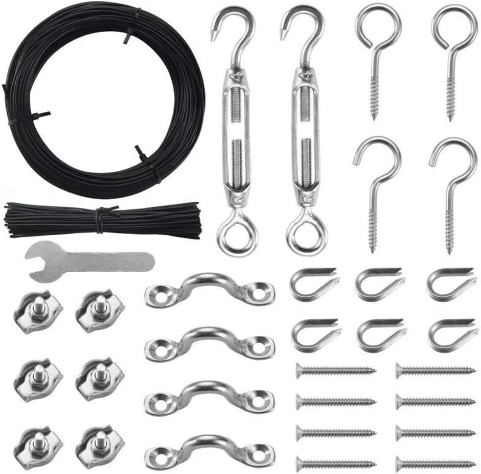 Outdoor Lights Hanging Kit,Globe String Light Suspension Kit,100FT Black Vinyl-Coated 304 Stainless Steel Guide Wire Cable,Include Wire Rope Tension Turnbuckle and Eye Hooks