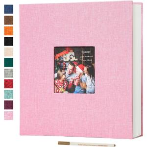 Spbapr Large Photo Album Self Adhesive 3x5 4x6 5x7 8x10 Pictures Magnetic Scrapbook 40 Blank Pages Linen Cover DIY Album with A Metal Pen (Pink)