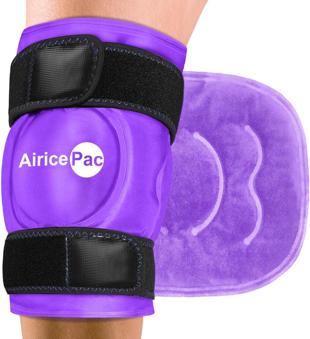 AiricePac Ice Pack for Knee Pain Relief, Reusable Gel Ice Wrap for Injuries, Swelling, Knee Replacement Surgery, Cold Compress Therapy for Arthritis, Meniscus Tear and ACL, Purple