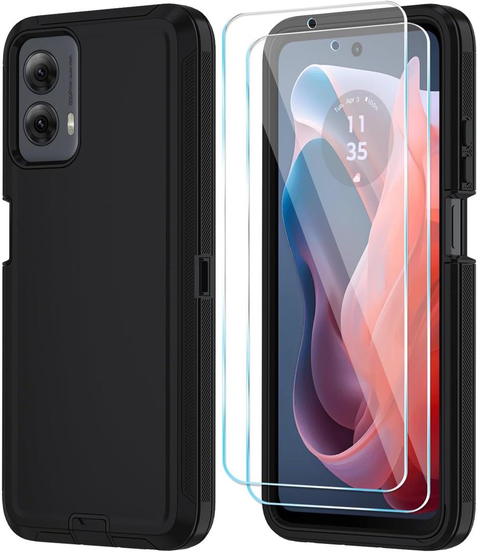 Qinmay Phone Case for Motorola Moto G Power 5G 2024 Case with HD Screen Protector, Heavy Duty Shockproof & Cover Phone Case for Moto G Power 2024,Black