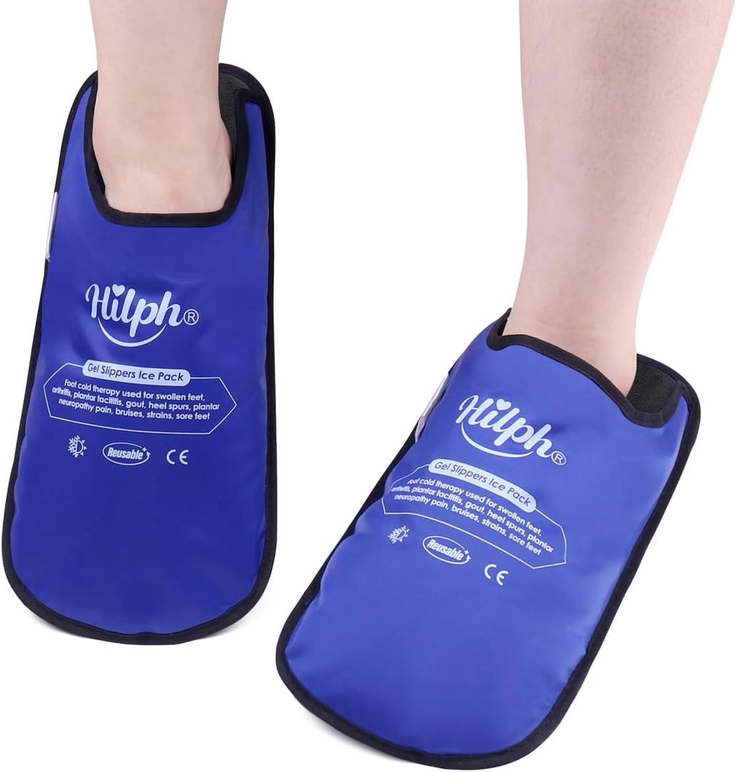 Hilph Foot Ice Pack Slippers for Plantar Fasciitis & Bunion 1 Pair, HSA or FSA Eligible Reusable Hot Cold Packs Gel Ice Slipper for Foot & Toes Pain, Gout, Foot Surgery, Neuropathy, Swollen (Blue) (One Size)