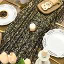 Horaldaily Black Gold Gauze Tablecloth 60x84 Inch Rectangular, Golden Sequin Glitter Metallic Foil, Sheer Tulle Cheesecloth for Wedding Baby Shower Ceremony Birthday