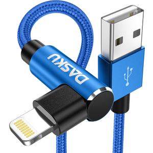 90 Degree iPhone Charger 10FT 2Pack [MFi Certified] USB Lightning Cable 10 Foot Right Angle Nylon Braided Apple Charging Cord Compatible with iPhone 14/13/12/11/Pro/Max/Mini/X/Plus/8/7/6/5/Plus/iPad (Blue)