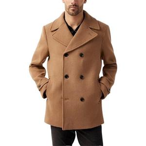 Men's Business Wool Blend Urban Warm Soft Premium Brown Double Breasted Notch Collar Casual Coat