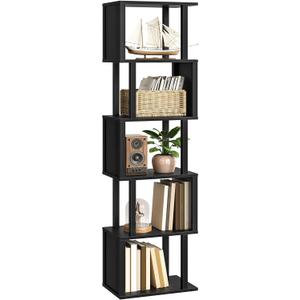 S-Shaped 5-Tier Bookshelf, 58.1-Inch Tall Bookcase with Anti-Tip Kit, Open Display Shelf for Living Room, Office, Bedroom Storage, Black MSJ01BB