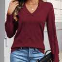 VIMPUNEC Womens Long Sleeve V Neck Sweaters Trendy Lightweight Pullover Fall Knit Jumper Tops (Red, M)