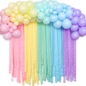 Golray 118pcs Pastel Rainbow Party Decorations, Crepe Paper Streamer Backdrop & Balloon Garland Arch Kit, Birthday Baby Shower Supplies Assorted Color Macaron Ice Cream Easter Pastel Party Decor