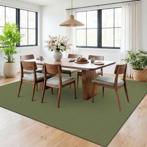 KOZYFLY 6x9 Dining Room Rugs, Washable Area Rug for Living Room, Non Slip Rugs for Bedroom, Braided Floor Carpet for Nursery, Office, Cotton Rug Home Indoor Decor, Olive Green/Earthy Green