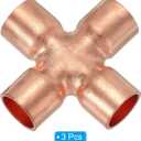 PATIKIL 1/2"(12.7mm) Copper Cross Pipe Fitting, 3 Pcs 4 Way Welding Copper End Feed Equal Pipe Connector for Plumbing Air Conditioning Refrigeration