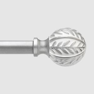 Silver Curtain Rods for Windows 48 to 84 inch,1" Adjustable Heavy Duty Window Curtain Rod with Leaf Finials, Rustic Decorative Drapery Rods Set,  Size:36-88''