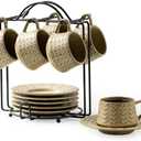 KOKUNKA Espresso Cups Set with Saucer and Metal Stand, Porcelain Small Demitasse Cups Cappuccino Cups for Espresso, Latte, Cafe Mocha, Cappuccino, and Tea, 4 oz, Set of 6, Yellow